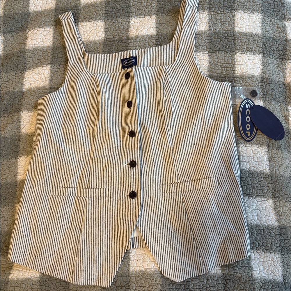 Striped Button-Down Sleeveless Top